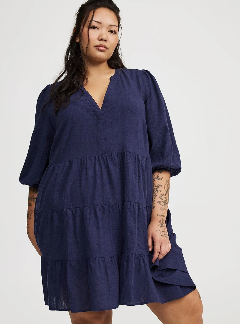 Y-Neck Tiered Mini Dress