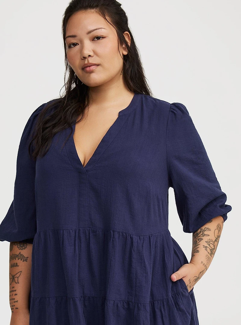 Y-Neck Tiered Mini Dress