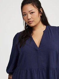 Y-Neck Tiered Mini Dress