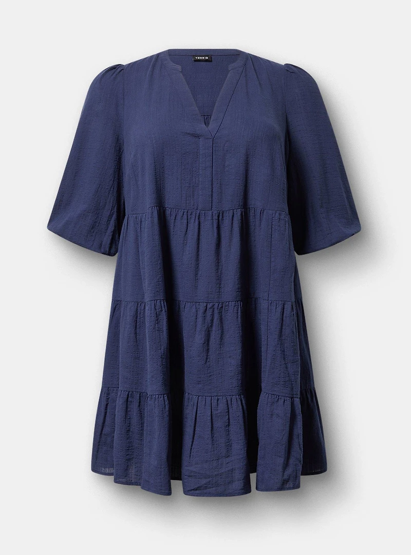 Y-Neck Tiered Mini Dress