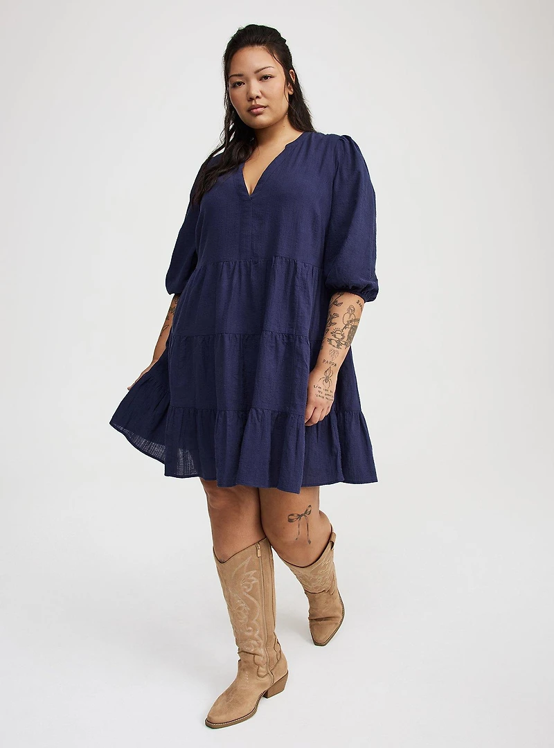 Y-Neck Tiered Mini Dress
