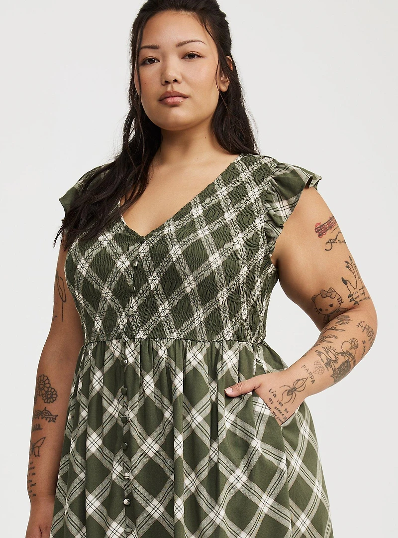 Midi Ruffle-Sleeve Tiered Dress