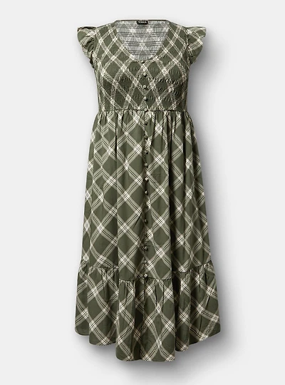 Midi Ruffle-Sleeve Tiered Dress