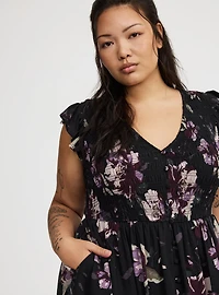 Midi Ruffle-Sleeve Tiered Dress