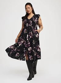 Midi Ruffle-Sleeve Tiered Dress