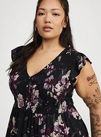 Midi Ruffle-Sleeve Tiered Dress