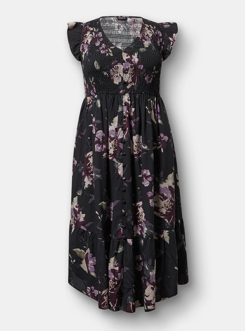 Midi Ruffle-Sleeve Tiered Dress