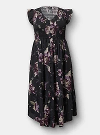 Midi Ruffle-Sleeve Tiered Dress