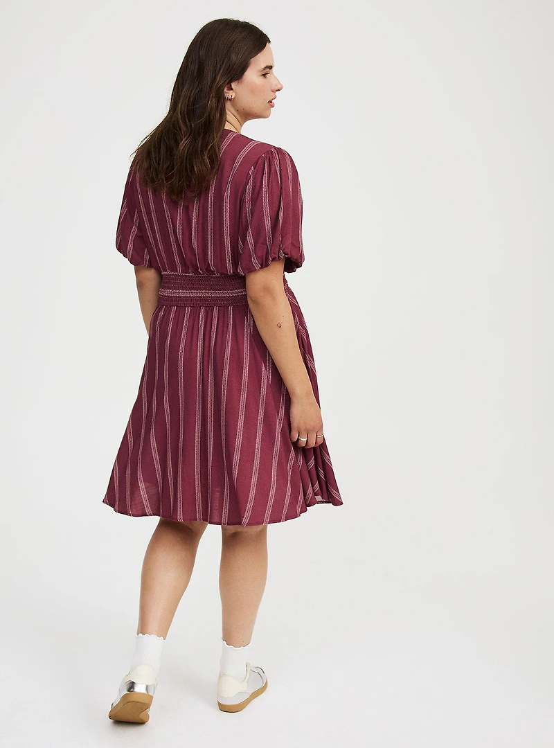 Bubble-Sleeve Button-Up Mini Dress