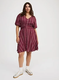 Bubble-Sleeve Button-Up Mini Dress