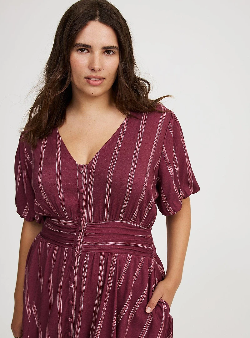 Bubble-Sleeve Button-Up Mini Dress