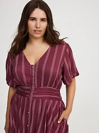 Bubble-Sleeve Button-Up Mini Dress