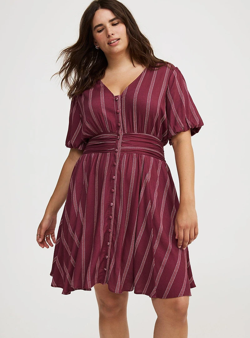 Bubble-Sleeve Button-Up Mini Dress