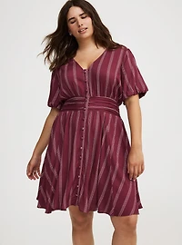 Bubble-Sleeve Button-Up Mini Dress