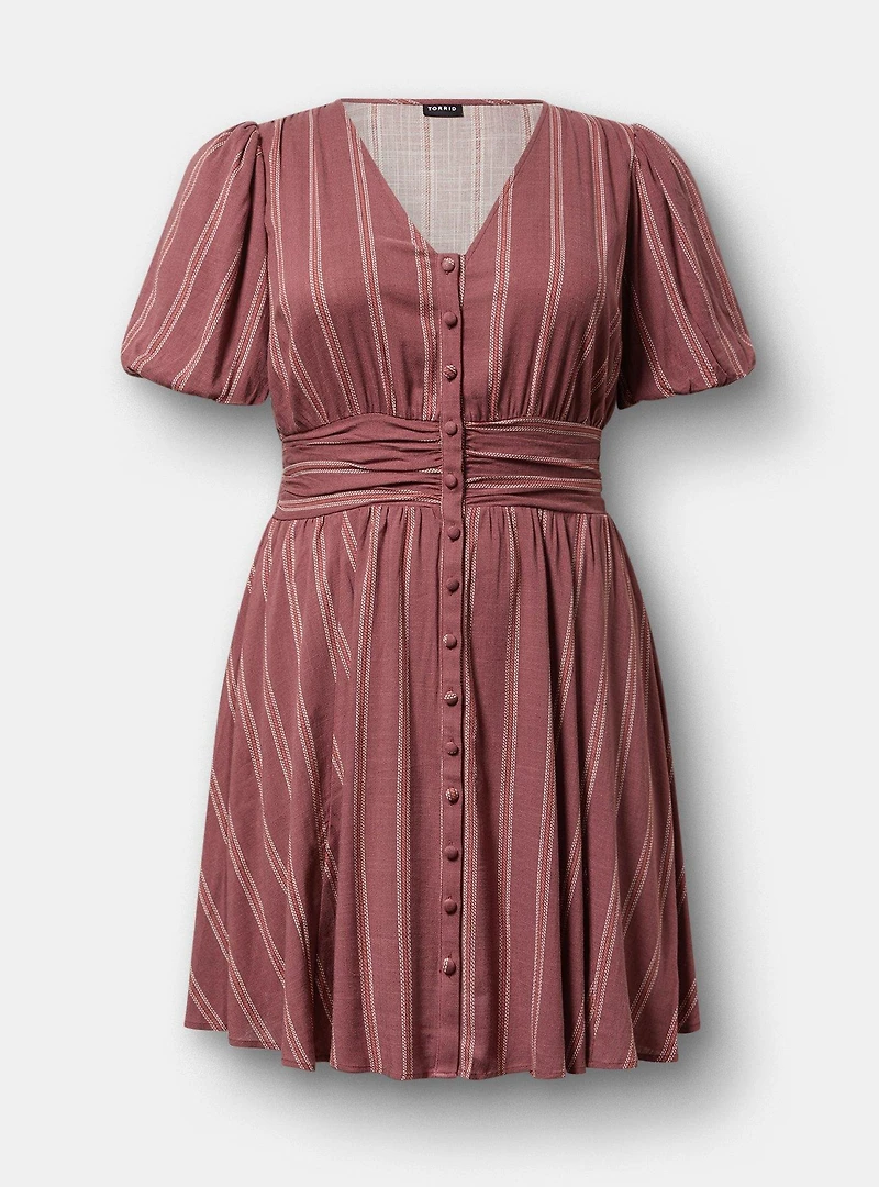 Bubble-Sleeve Button-Up Mini Dress