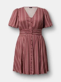 Bubble-Sleeve Button-Up Mini Dress