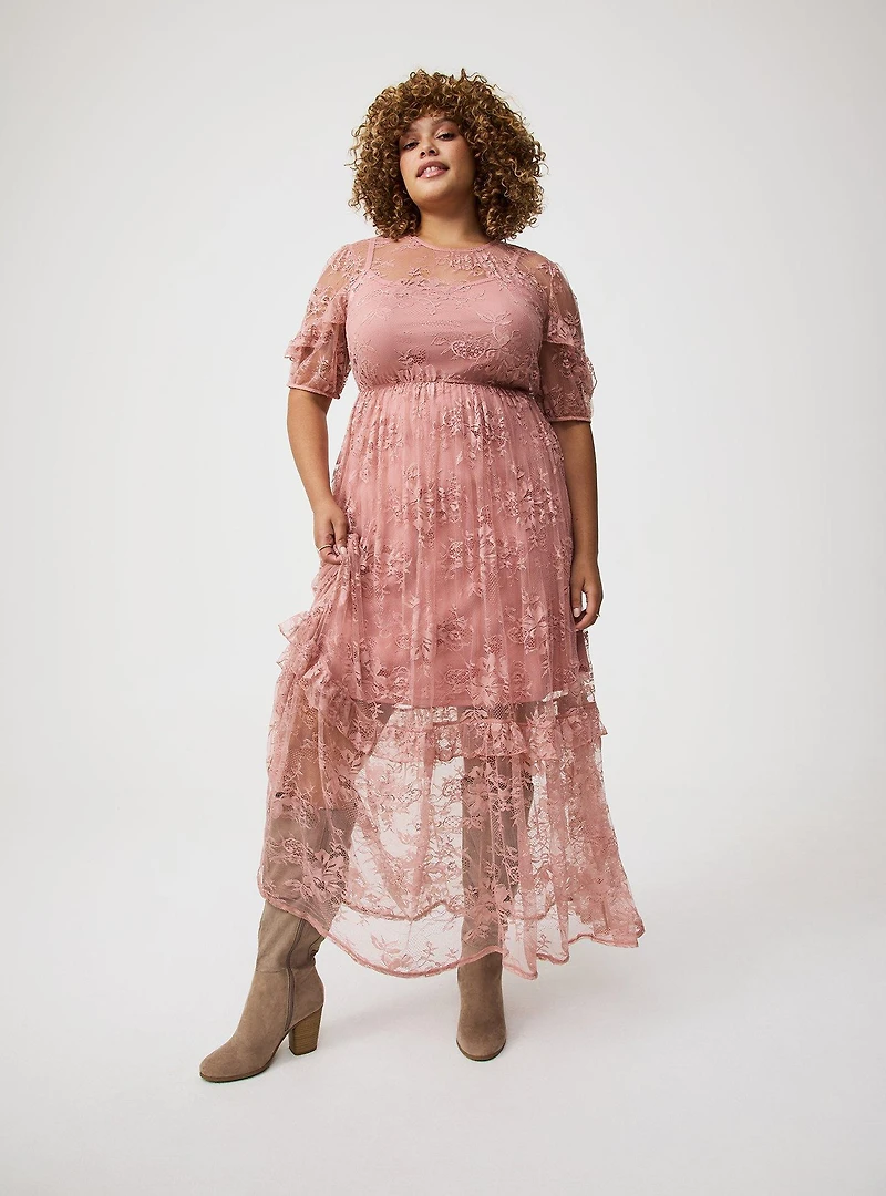 Lace Puff Sleeve Maxi Dress