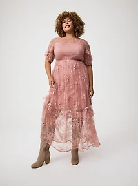 Lace Puff Sleeve Maxi Dress