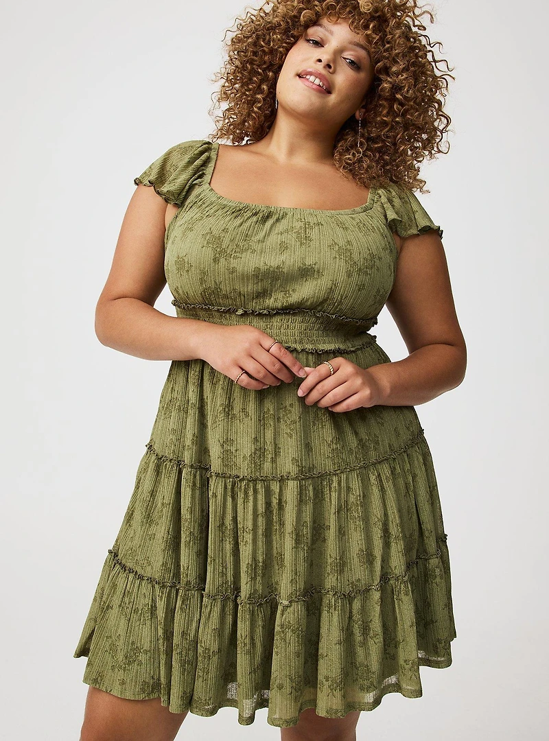 Mini Flutter-Sleeve Tiered Dress