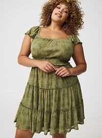 Mini Flutter-Sleeve Tiered Dress