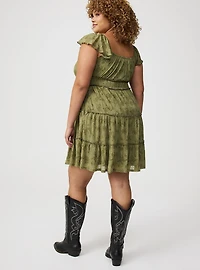 Mini Flutter-Sleeve Tiered Dress