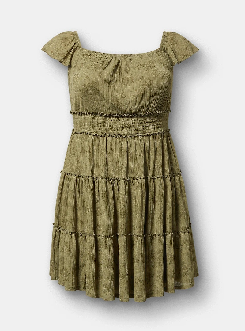 Mini Flutter-Sleeve Tiered Dress