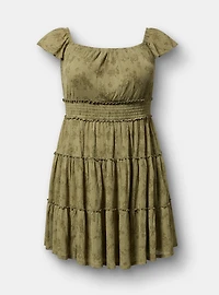 Mini Flutter-Sleeve Tiered Dress