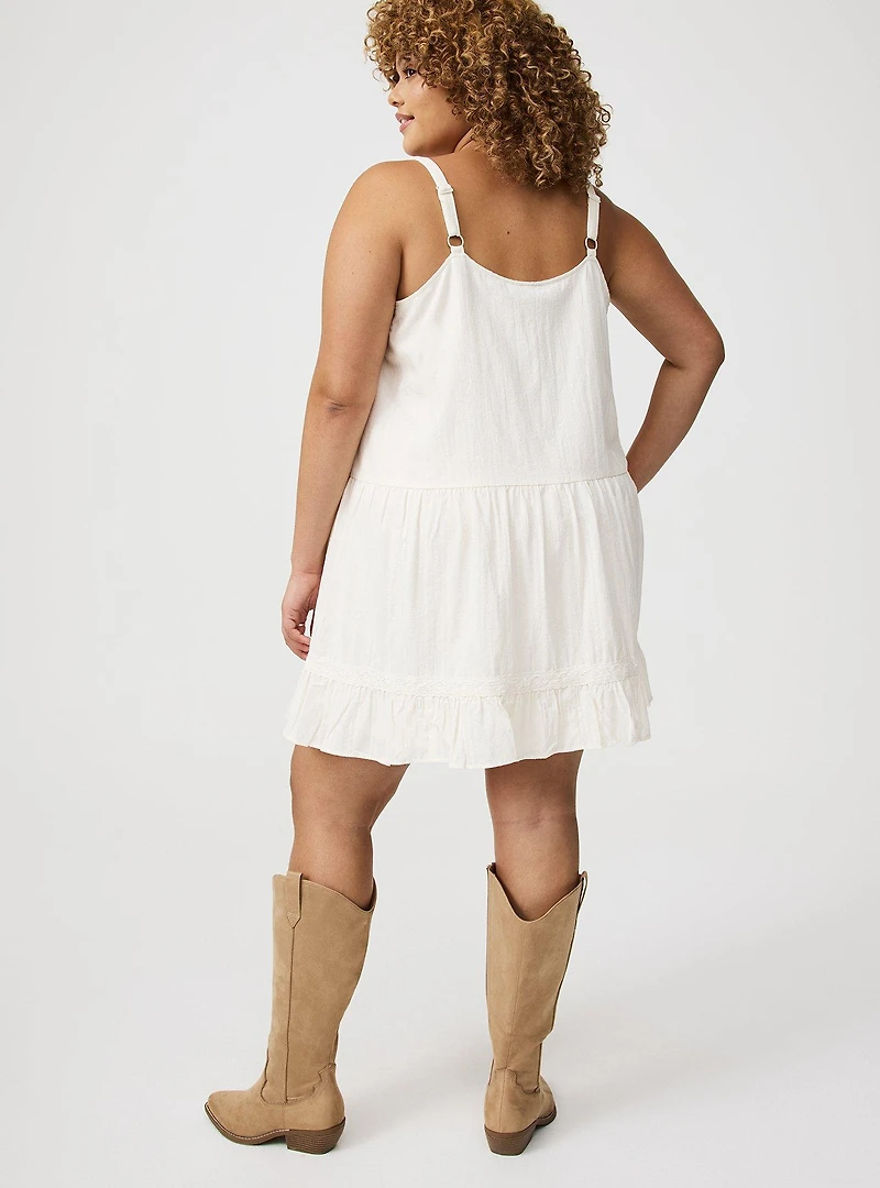 Mini Drop-Waist Lace-Trim Dress