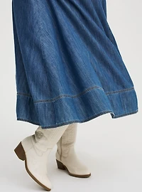 Puff-Sleeve Tea-Length Denim Dress