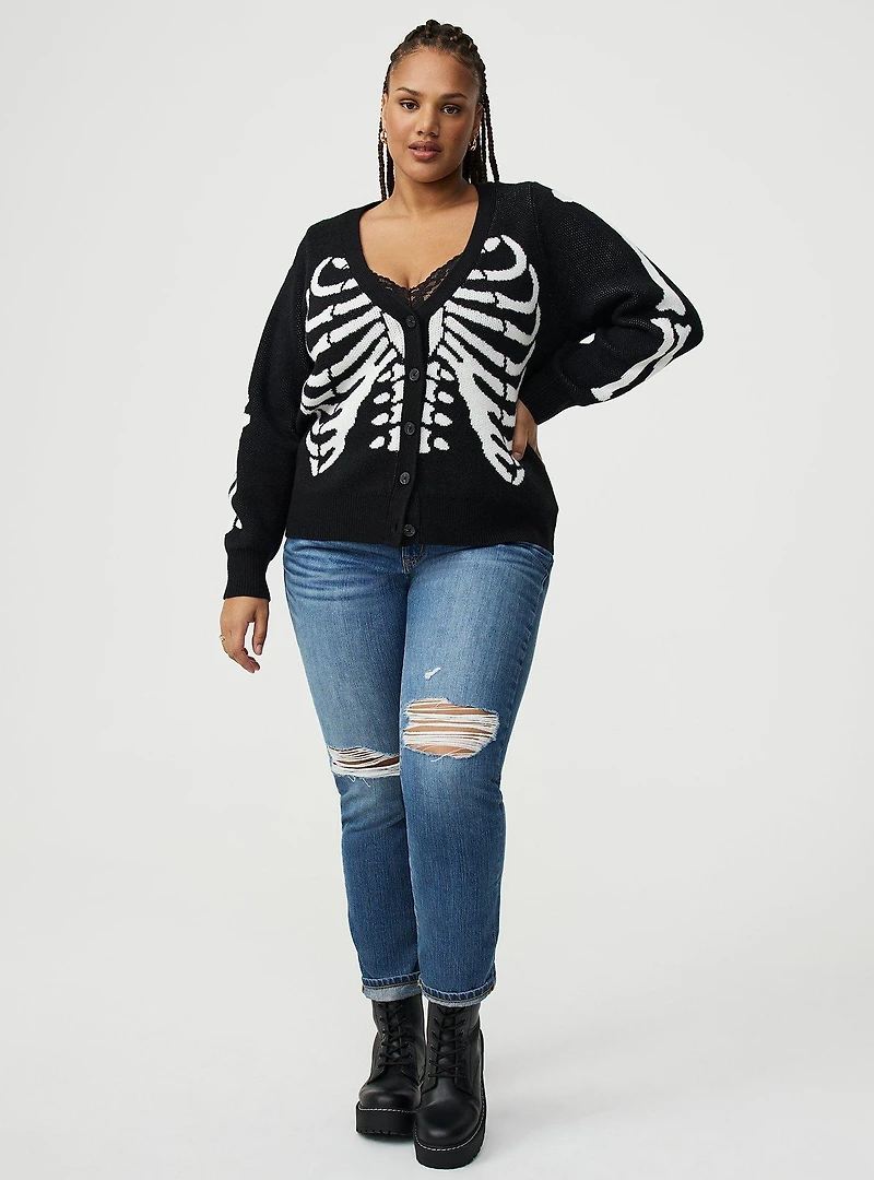 Button-Front Skeleton Cardigan