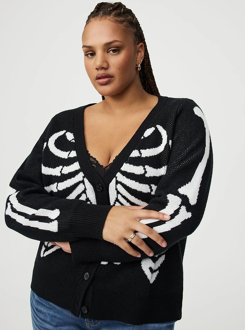Button-Front Skeleton Cardigan