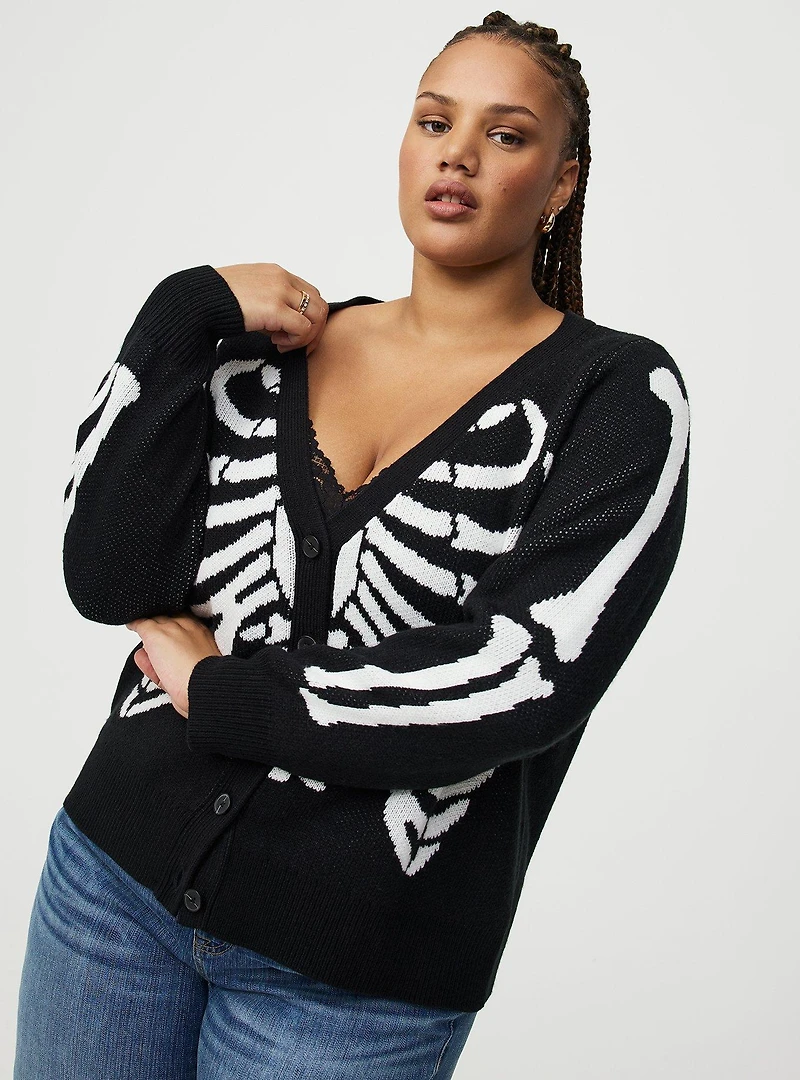 Button-Front Skeleton Cardigan