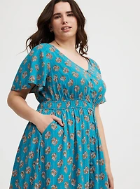 Challis Button-Front Maxi Dress