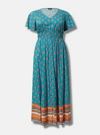 Challis Button-Front Maxi Dress