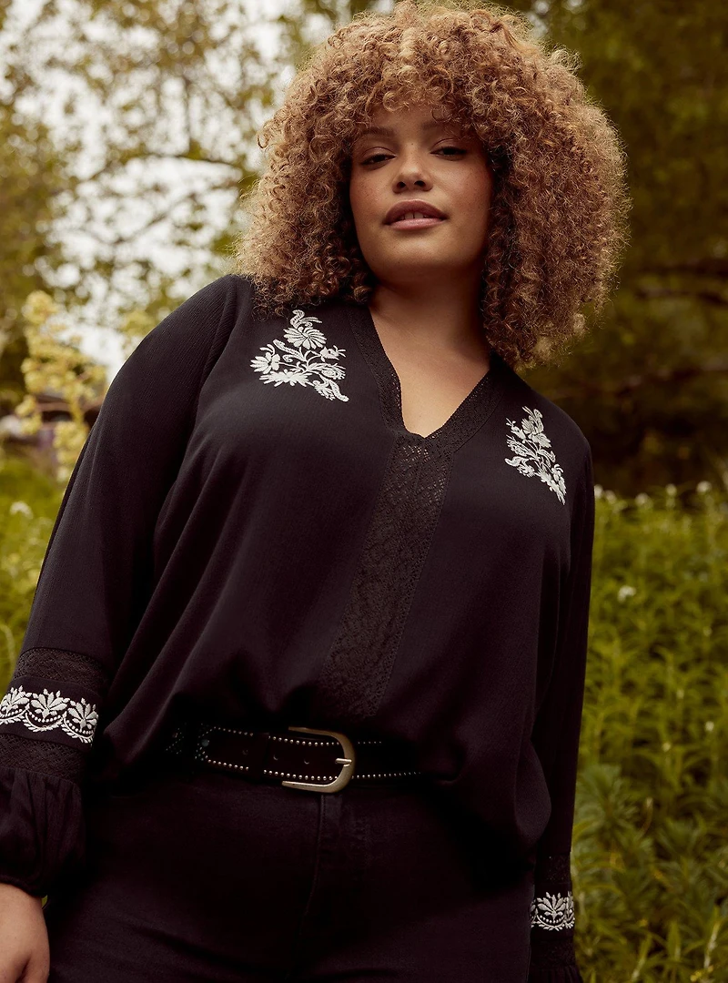 Festi Embroidered V-Neck Top