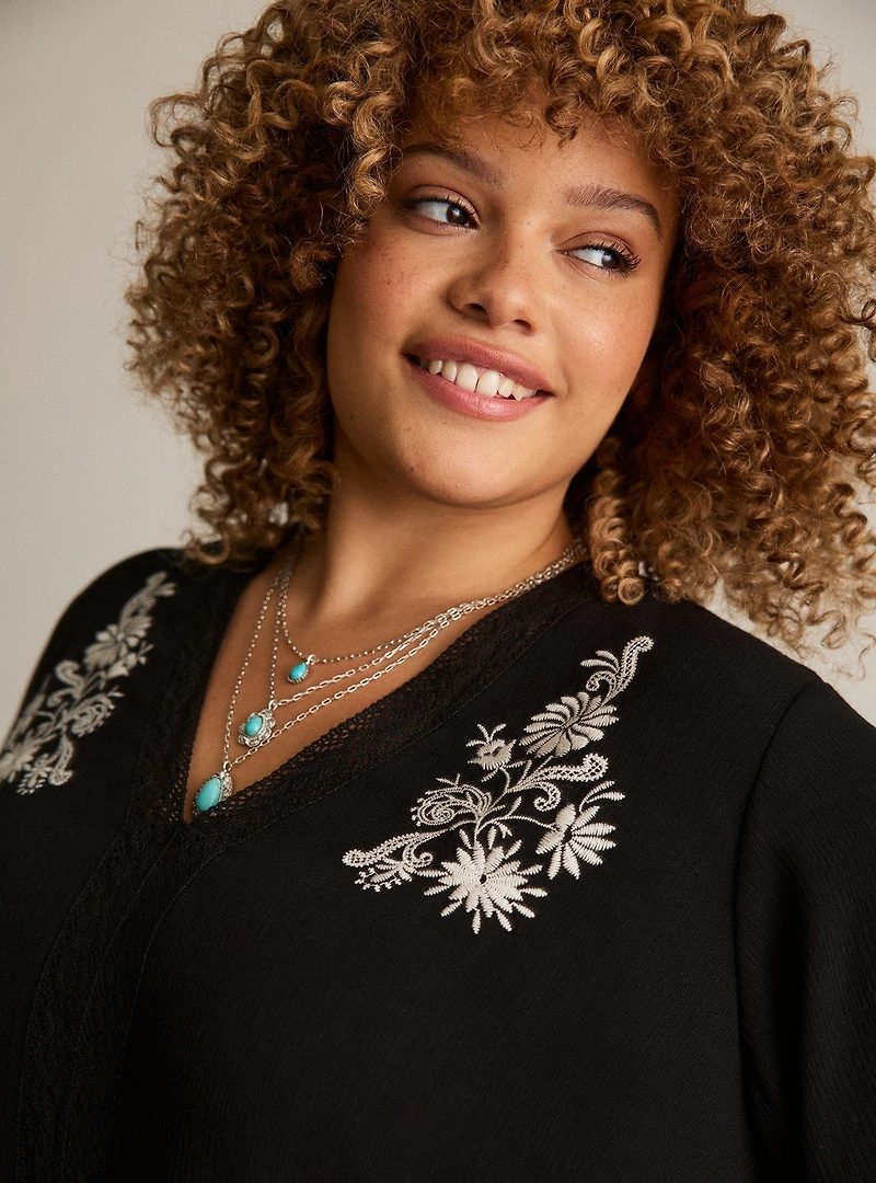 Festi Embroidered V-Neck Top