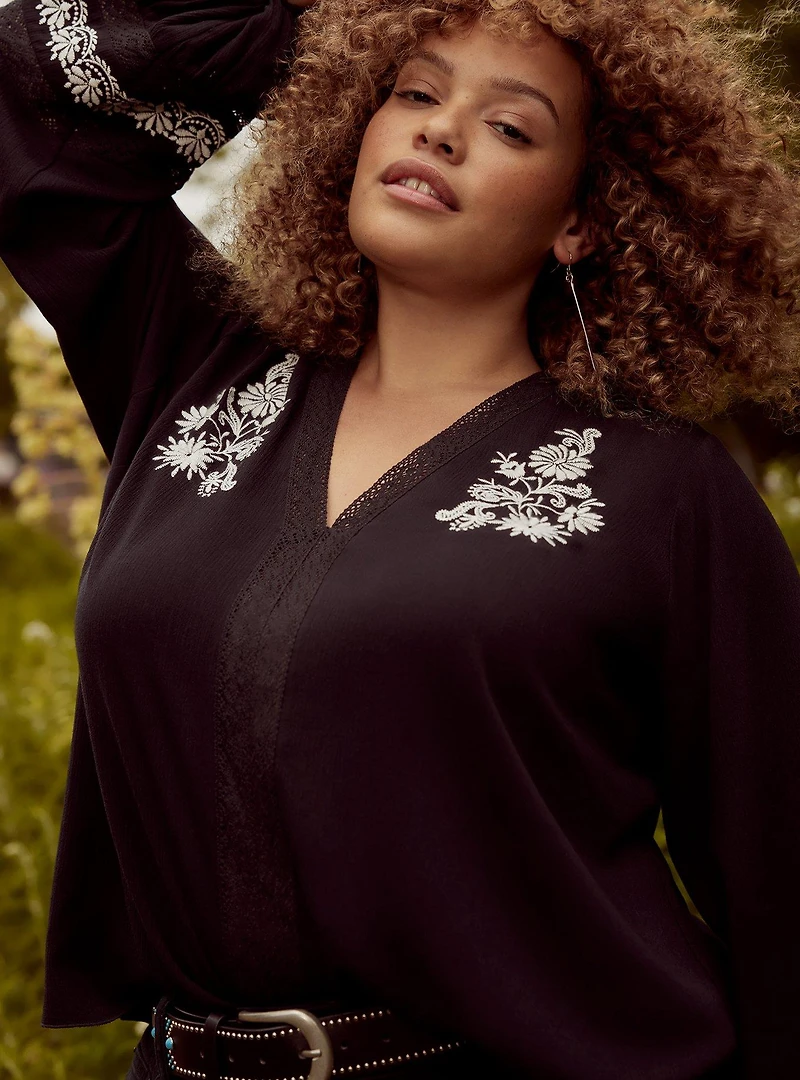 Festi Embroidered V-Neck Top
