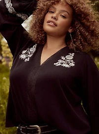 Festi Embroidered V-Neck Top