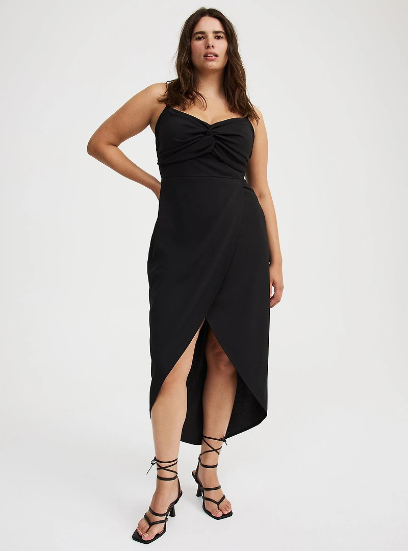 Twist-Front Cut-Out Midi Dress