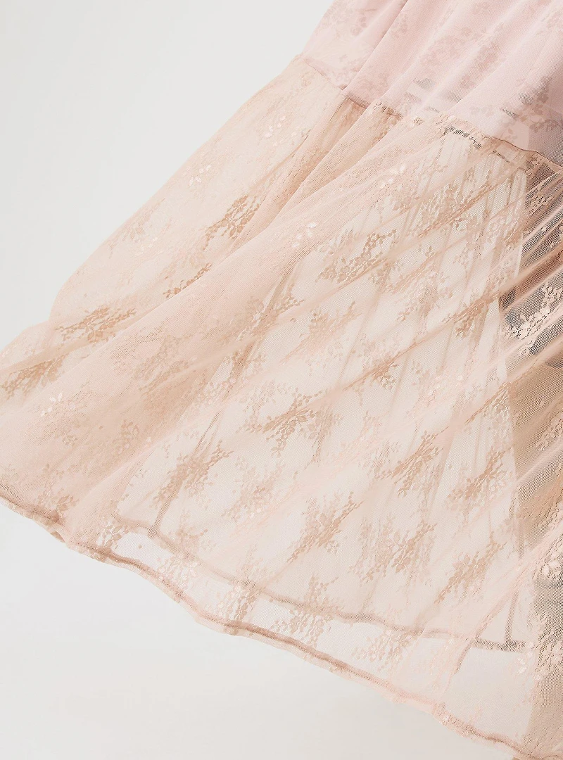Mesh & Lace Tiered Maxi Skirt Set