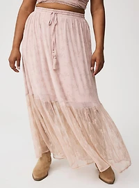 Mesh & Lace Tiered Maxi Skirt Set