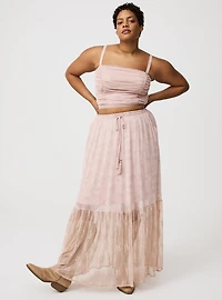 Mesh & Lace Tiered Maxi Skirt Set