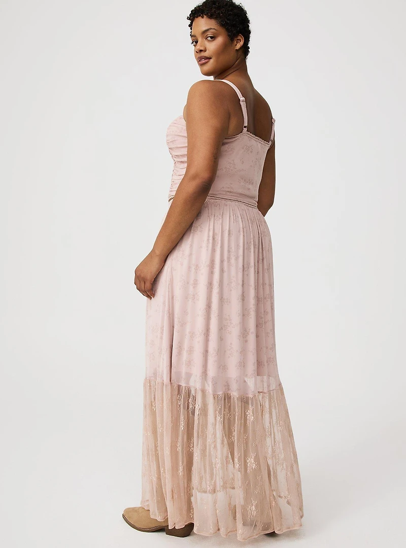 Mesh & Lace Tiered Maxi Skirt Set