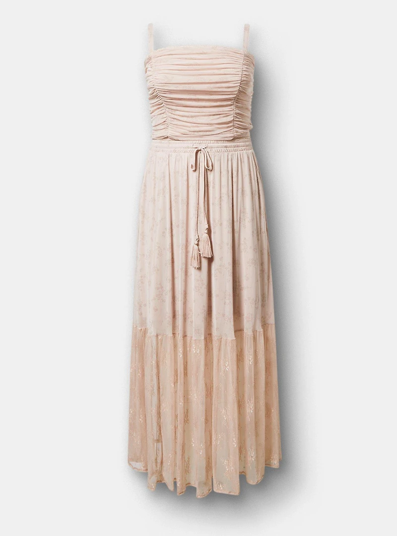 Mesh & Lace Tiered Maxi Skirt Set