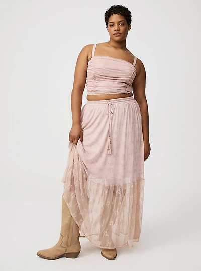 Mesh & Lace Tiered Maxi Skirt Set