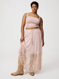 Mesh & Lace Tiered Maxi Skirt Set