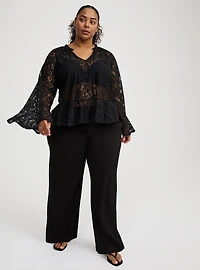 Lace Peplum Long-Sleeve Top