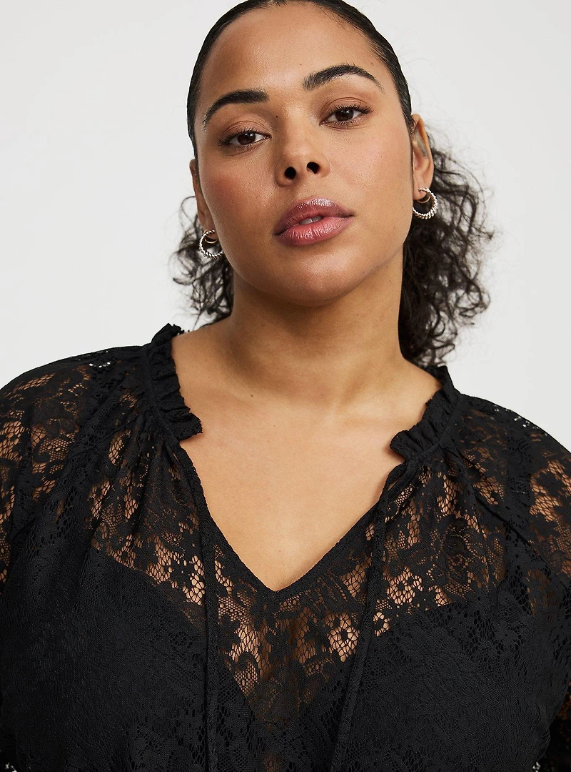 Lace Peplum Long-Sleeve Top