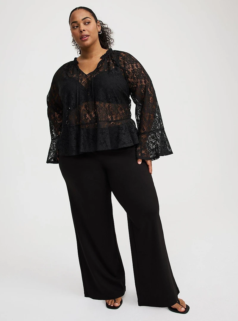 Lace Peplum Long-Sleeve Top