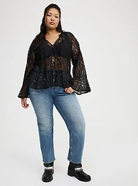 Lace Peplum Long-Sleeve Top